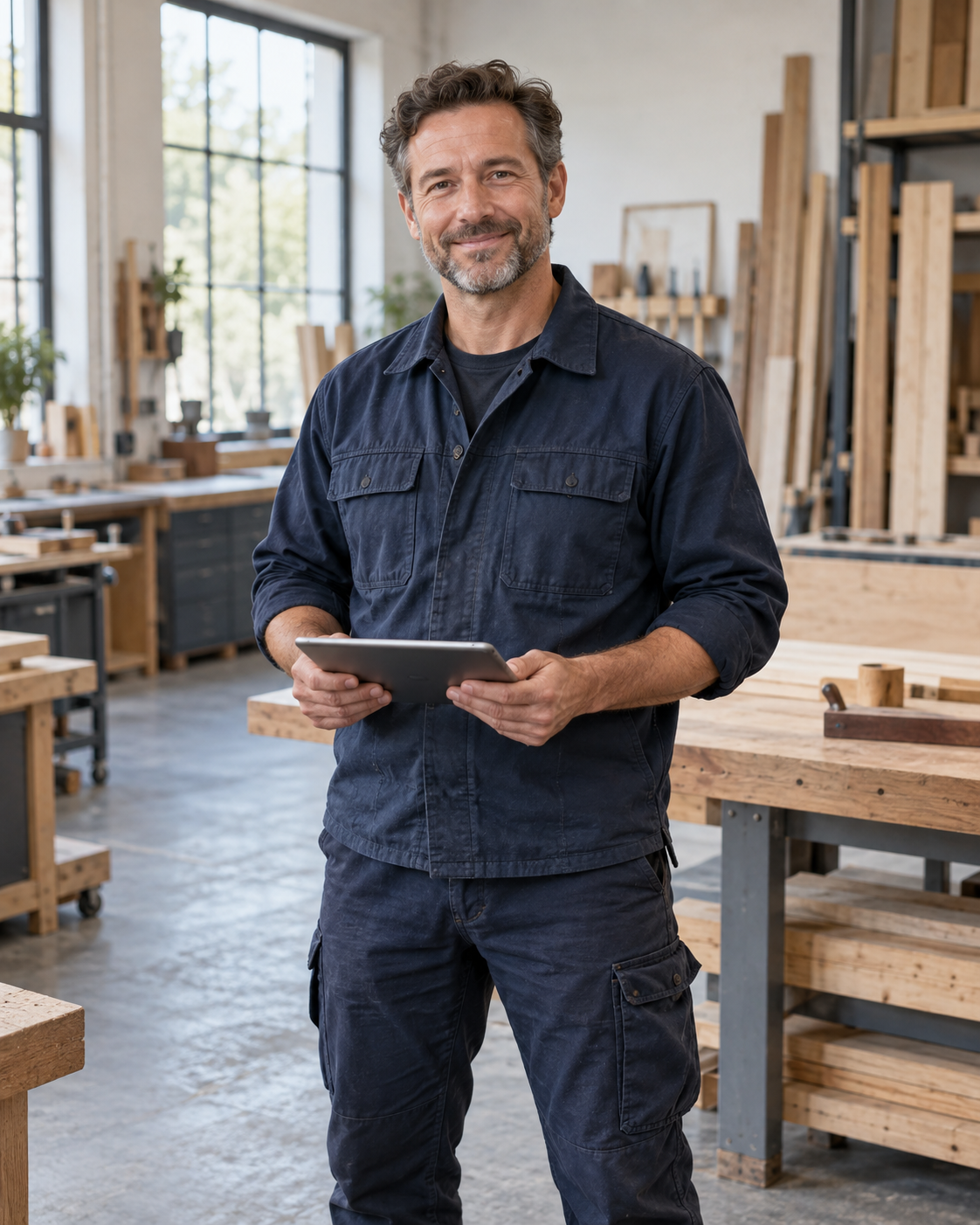 Handwerker mit digitalem Werkzeug