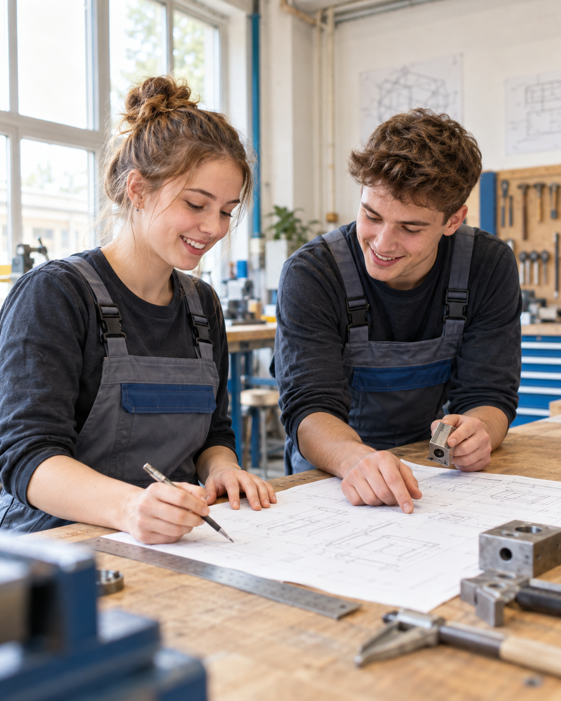 Auszubildender im Handwerk mit Tablet